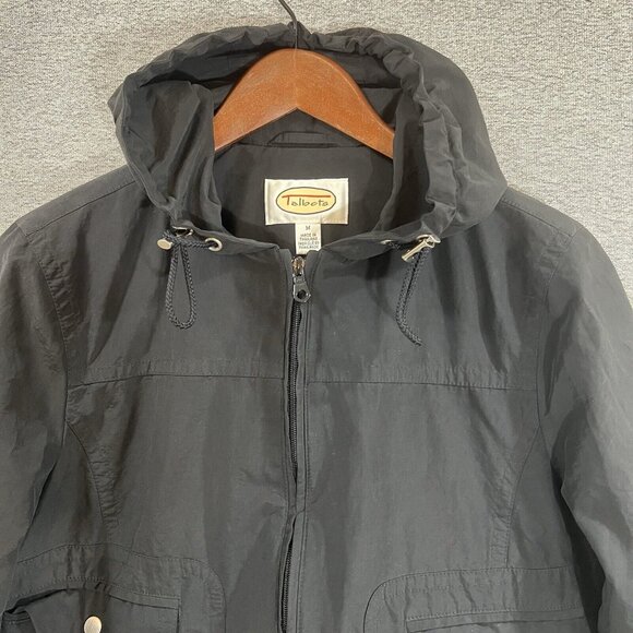 Talbots Jacket Women Sz Medium Black Full Zip Hooded Mesh Lined Fall Spring Coat - Picture 3 of 13